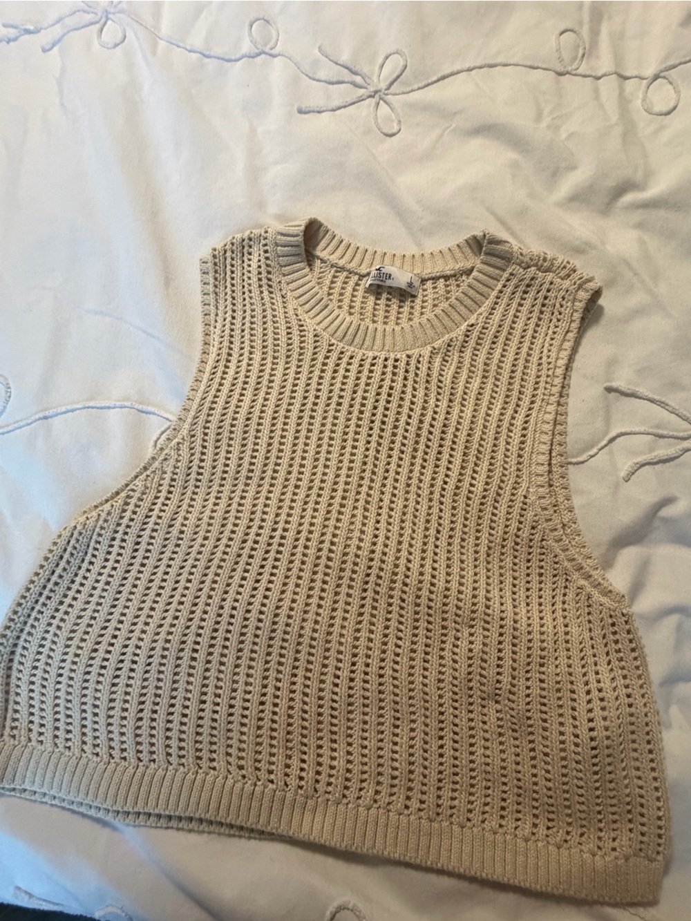 Hollister Beige Open-Knit Sleeveless Tank